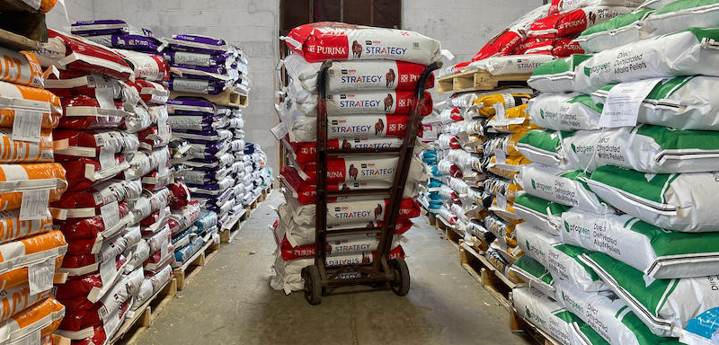 Bags of animal feed at our store